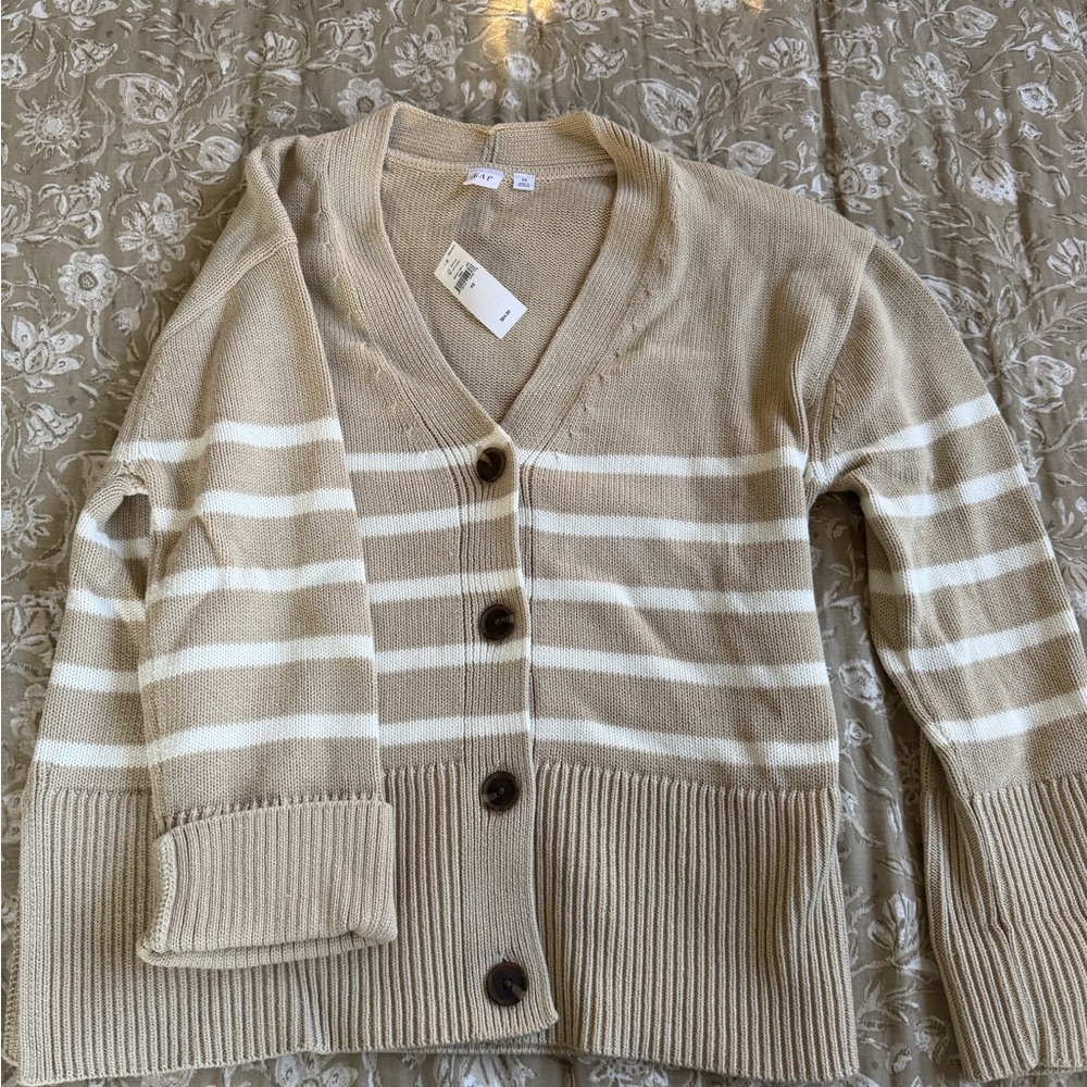 GAP Beige and White Striped Cardigan